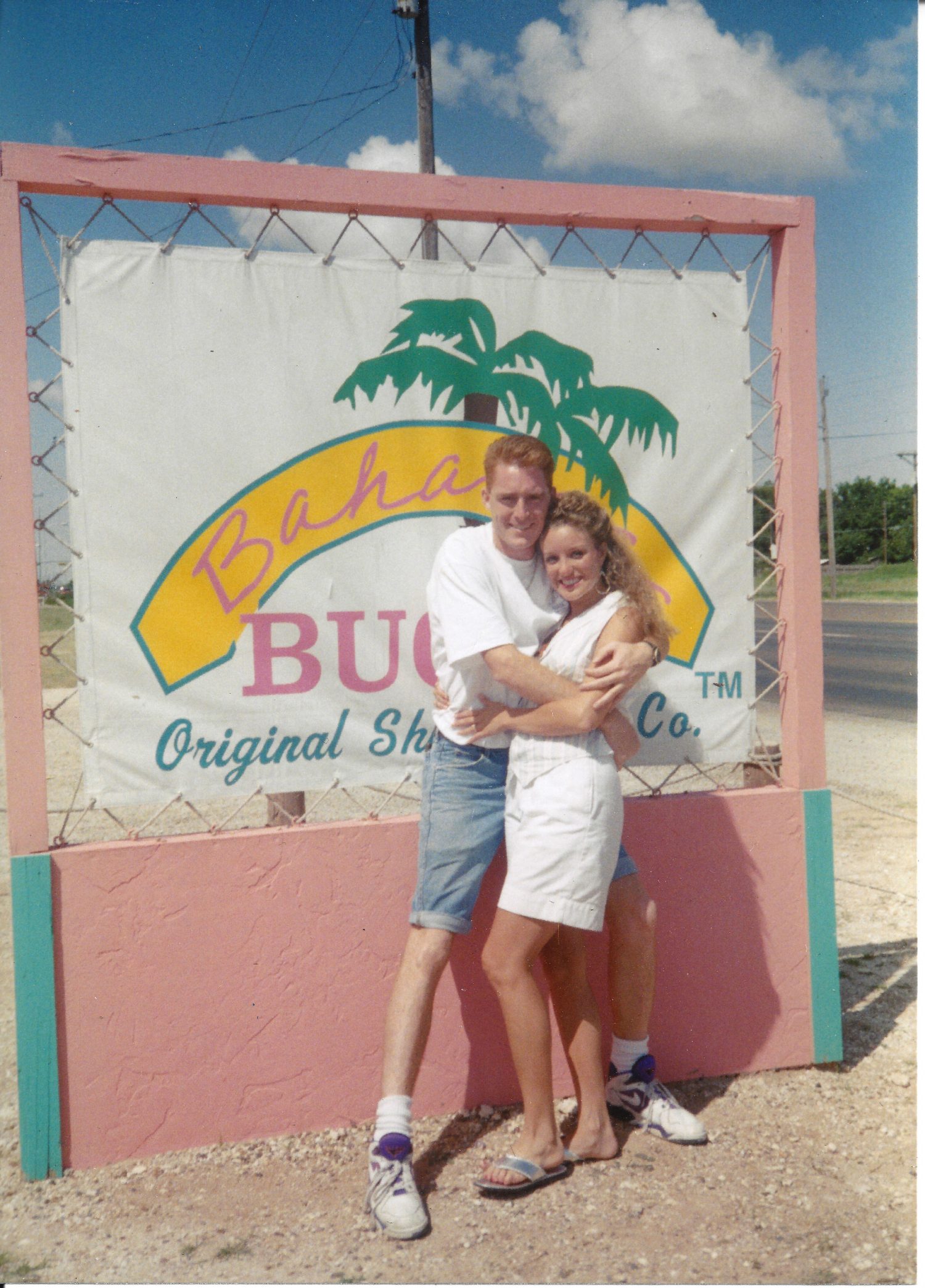 Bahama Bucks Founders Blake and Kippi Buchanan standing outside of their original store