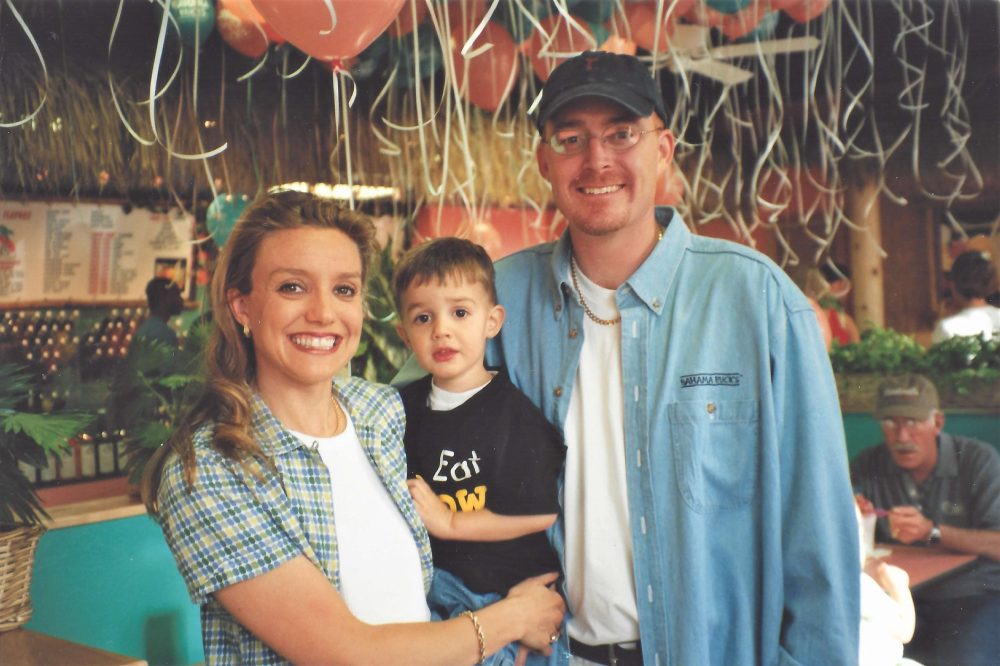 A young Blake and Kippi with their son, Zyler in a Bahama Buck's shop.