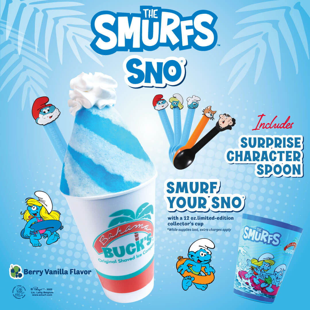 Bahama Buck’s The Smurfs Sno® with collectible surprise character spoons and an optional limited-edition 12 oz. collector's cup.