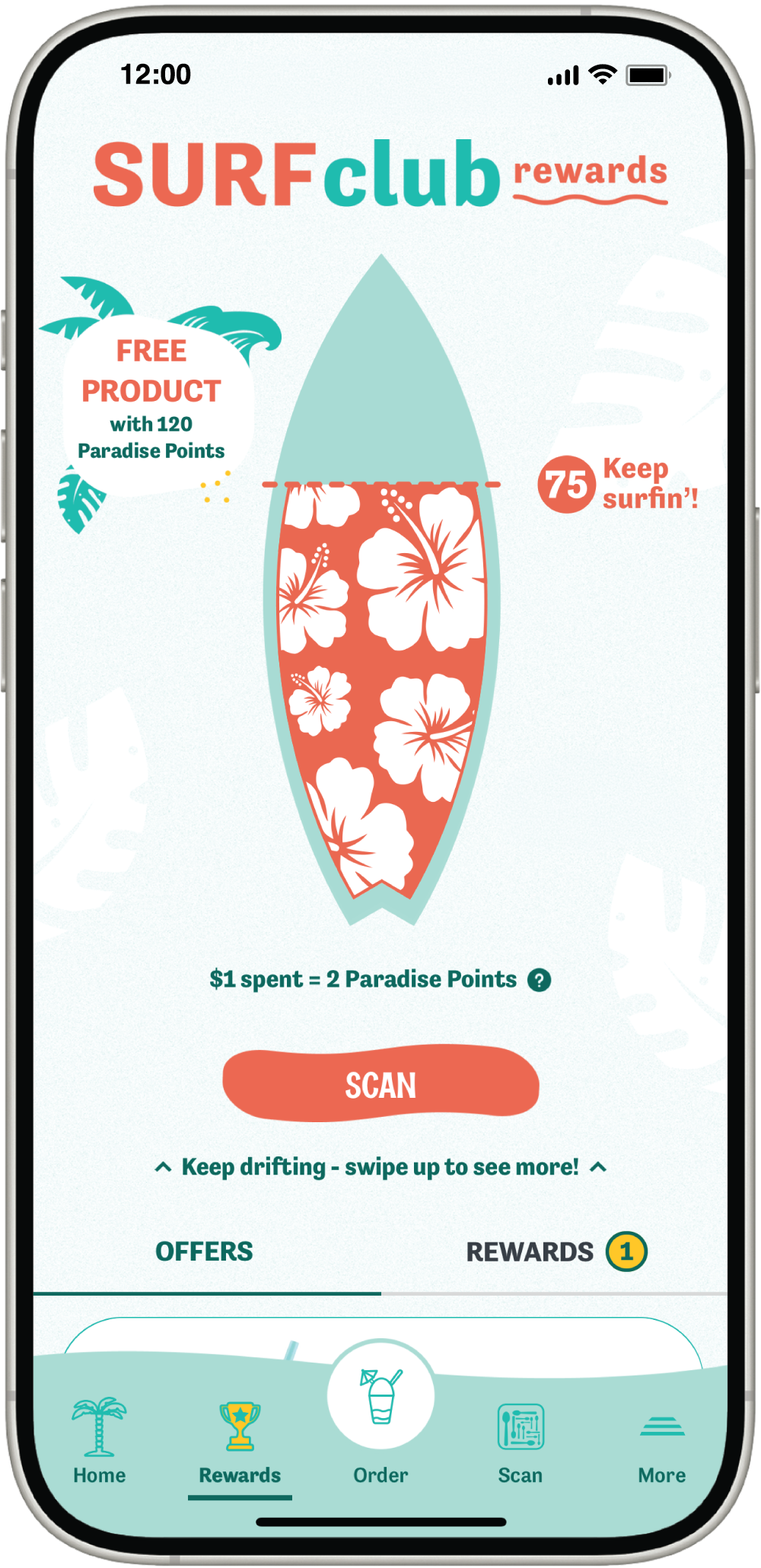 Bahama Buck's app rewards screen.